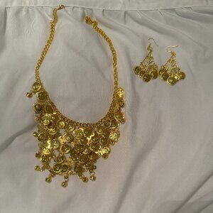 Gold Coin Chandelier Necklace & Earrings Set – Costume / Bellydance Jewelry